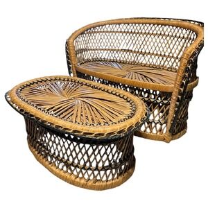 Vintage Wicker Doll Settee & Coffee Table For 18" American Girl Size Dolls